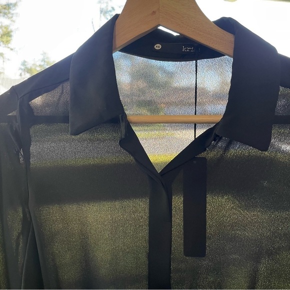 NWT Revolve Krisa Drape Button Front Mini Shirt Dress Tunic Black XS - Picture 14 of 16